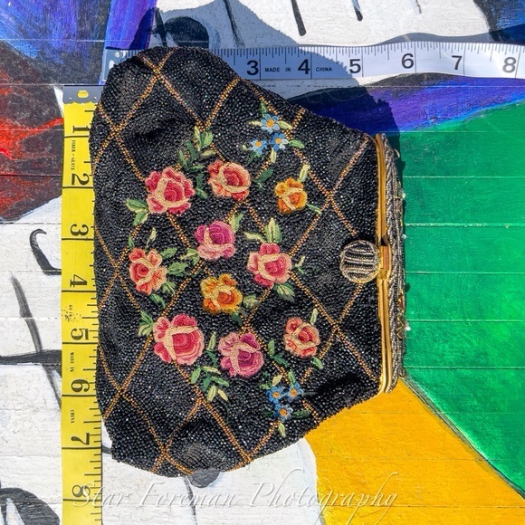 Antique French glass beaded 20s Art Deco Point de Beauvais embroidered - Picture 14 of 15